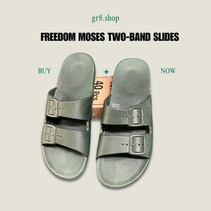 Freedom Moses Two-Band Slide Sandals Size 9 Green Adjustable Buckle Water